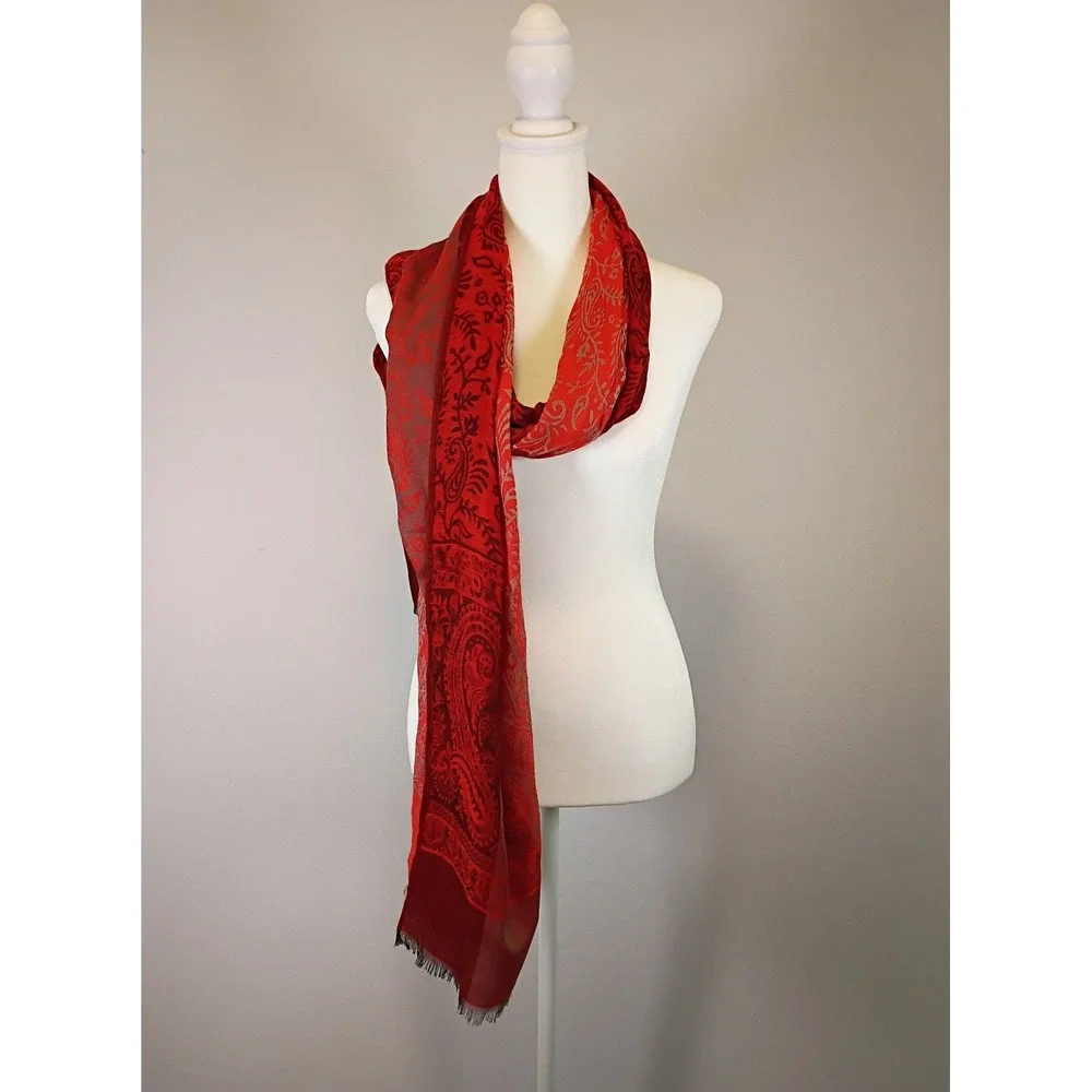 Boho Chic Unbranded Women OS Red Paisley Jacquard Fringed Shawl Scarf Wrap
